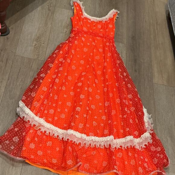 Nadine Vintage 60s 70s Red White Lace Ruffle Formal Prom Prairie Dress Size 5 - Picture 1 of 16